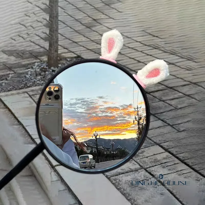 Electric Vehicle Rearview Mirror Decoration Plush Rabbit Ears 3D Stickers Modification Accessories Cute Motocross Helmet Styling