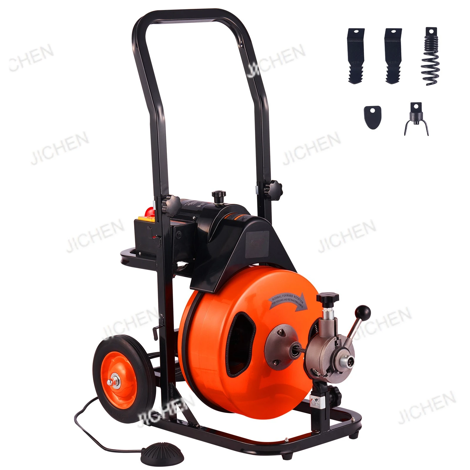 

Drain Cleaning Machine 75FT Sewer Snake Auto Feed Drain Auger Cleaner with 4 Cutter Air-Activated Foot Switch for Pipes