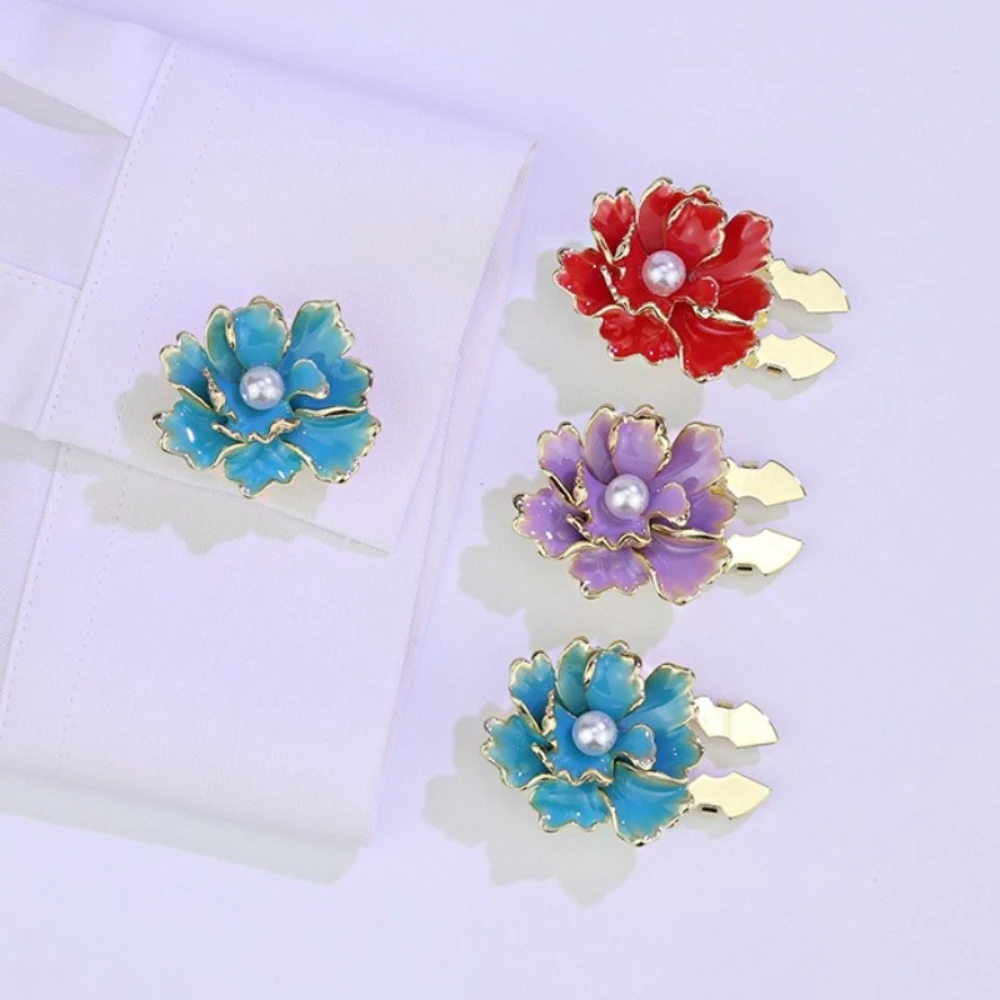 2 قطعة أغطية الأزرار المينا زهرة أزرار أكمام للنساء قميص أزرار طوق الزخرفية مقاطع مجوهرات الأزياء والاكسسوارات #2