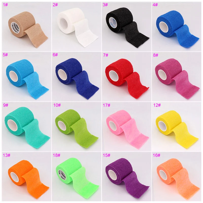 Non-Woven Cohesive Bandage 4 Widths 2.5-10cm, Self-Adhesive Sports Wrap for Finger/Wrist/Leg/Knee, Stretches to 4.8m, 18 Colors