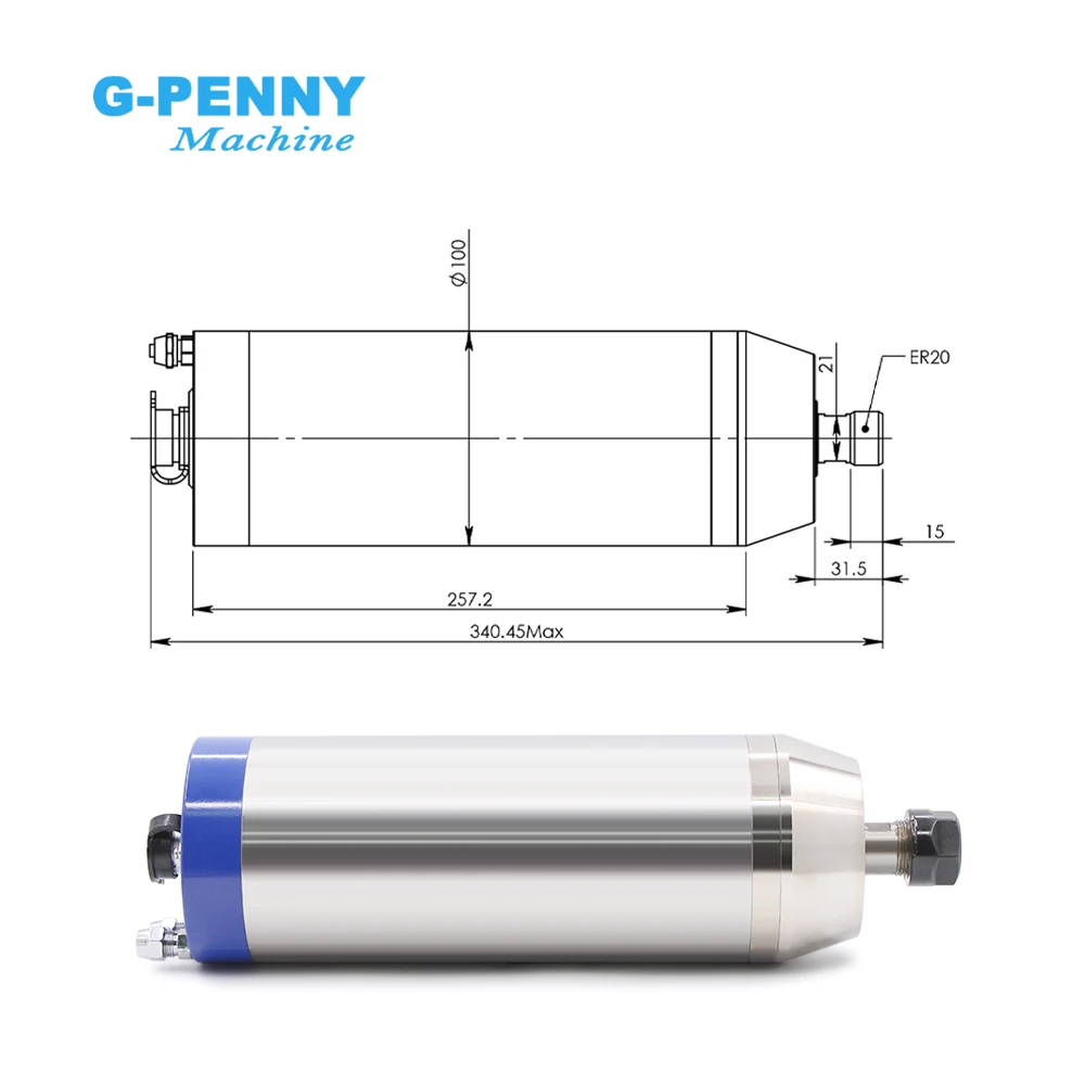 G-Penny 220v/380v 3.7kw ER20 Metal Working Spindle Motor 4000-9000rpm 300hz 4Pole water Cooled for Iron,Stainless steel,Copper