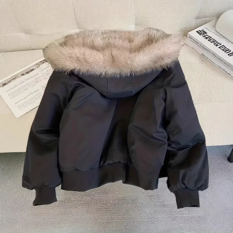 Black Retro Fluffy Cotton Jacket Sweater Collar Cotton Jacket Women's Winter Design Sense Loose Casual Chic Top Coats Winter