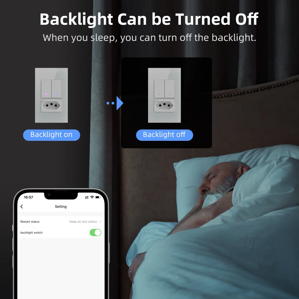 AVATTO Tuya Brazil Standard 4X2 Glass Panel 1/2 Buttons Light Switch,WiFi Smart Wall Switch & Socket Support Alexa,Google Home