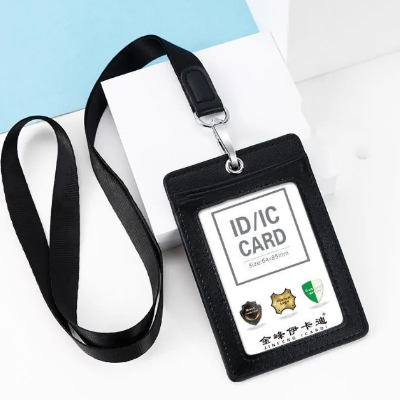 

High Quality Genuine Leather ID Card Set Sleeve Holder Badge Case Clear Bank Credit Card Clip Badge Holder Accessories