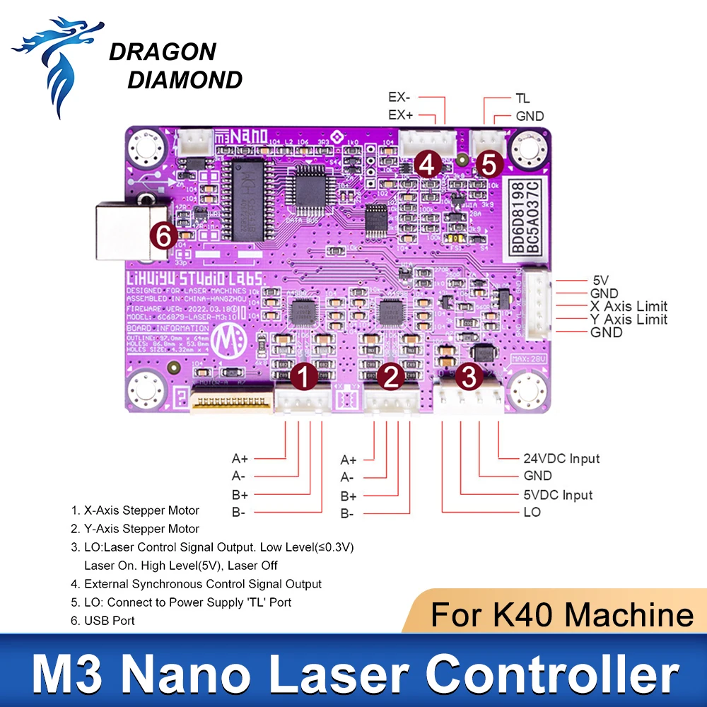 Dragon Diamond LIHUIYU M3 Nano Laser Controller Mother Main Board System With Dongle Engraver Cutter 3020 3040 K40