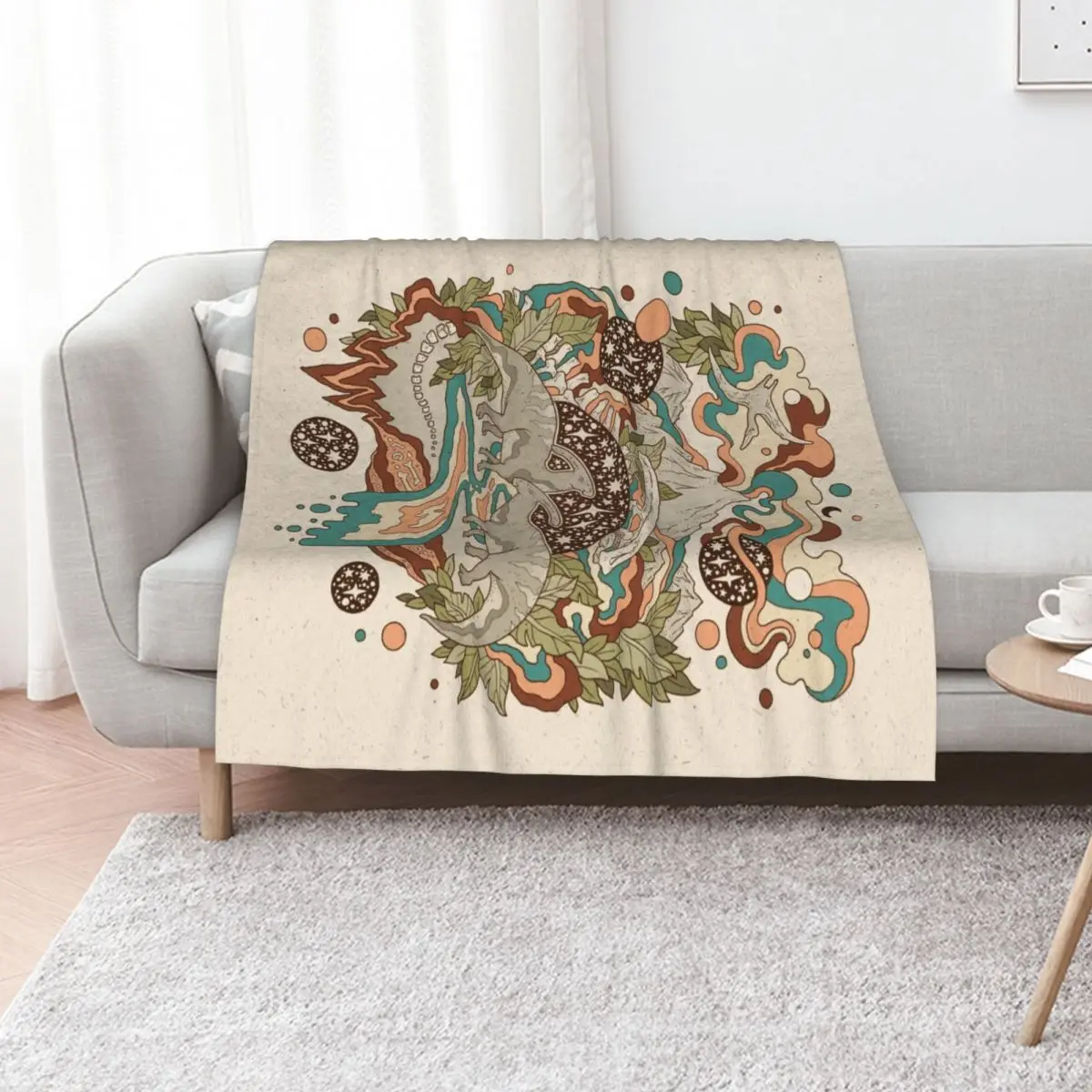 Lost Portal: Parasaurolophus Retro Rainbow Palette Dinosaur Science Fiction Art Throw Blanket Bed covers Luxury St Blankets