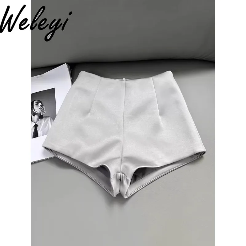 

Sweet Sexy High Waist Acetic Acid Satin Short Shorts Women's Versatile Streetwear Casual and Thin Wide-leg A-shaped Hip Pants