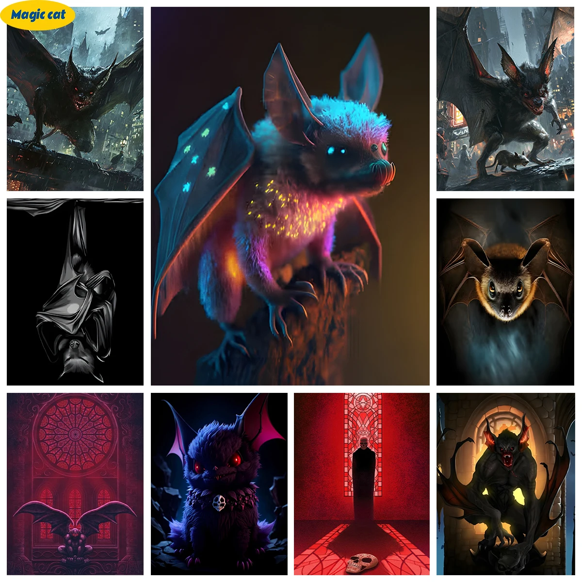 

Bat 5D Diamond Painting Cartoon Bat Diy Diamond Embroidery Cross Stitch Kit Handmade Animal Living Room Bedroom Wall Decor Mural