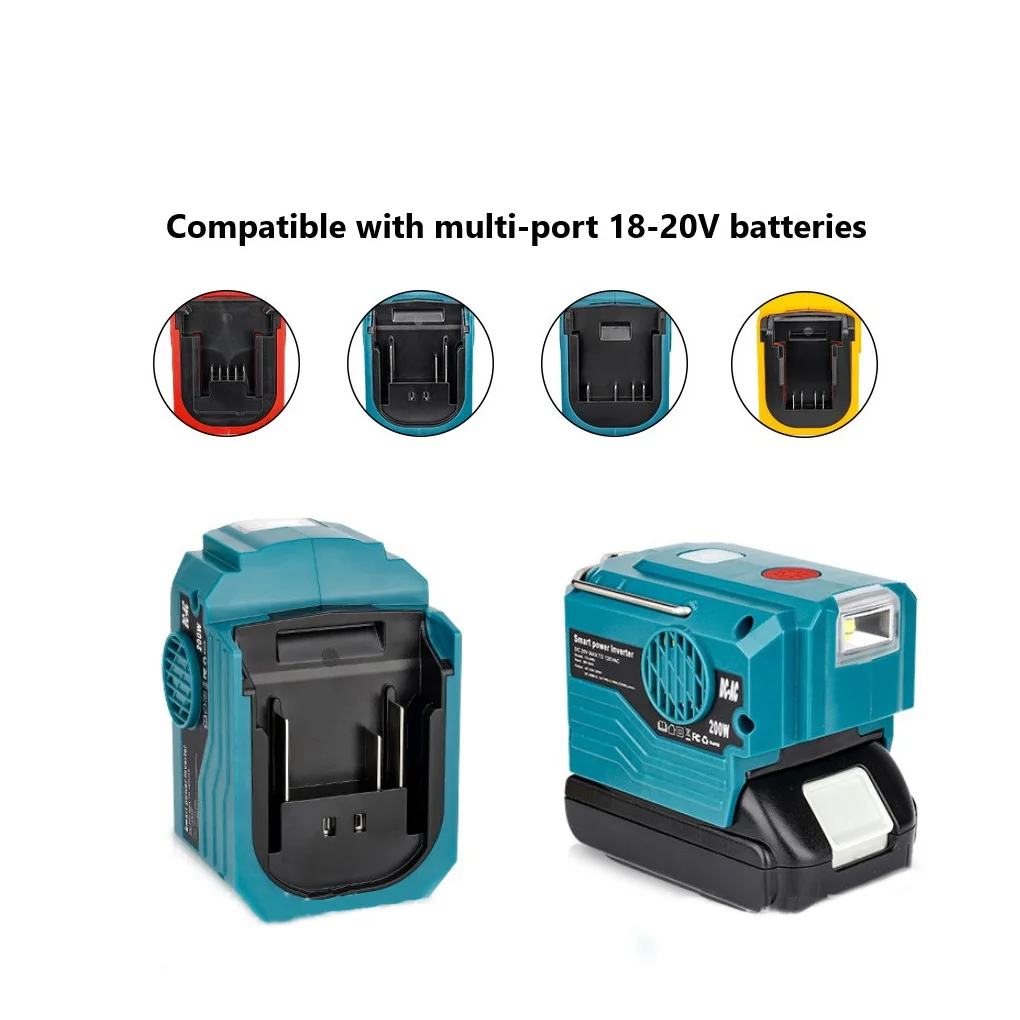 1 peça 200w gerador inversor de energia adaptador de bateria led luz de acampamento carregamento usb ferramentas elétricas acessórios