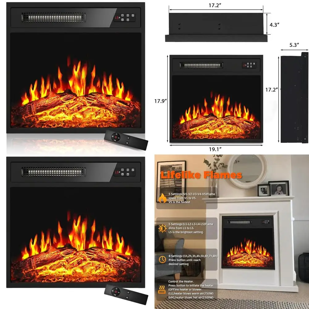 

Электрический камин-вставка на 18 светодиодов, с сенсорным экраном и пультом ДУ, регулируемое пламя, 750/1500 Вт, таймер 1-8 часов