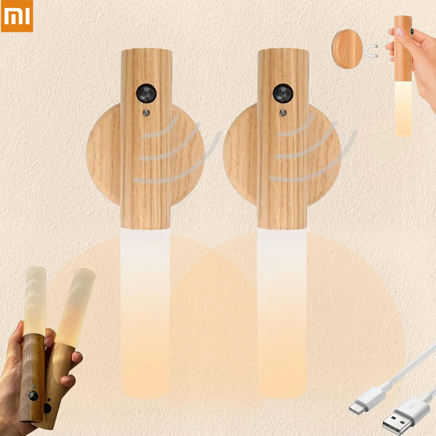 

Xiaomi Wood Night Lamp Rechargeable Motion Sensor LED Wall Lamp Magnetic Night Lights Portable For Room Kitchen Cabinet Lighting
