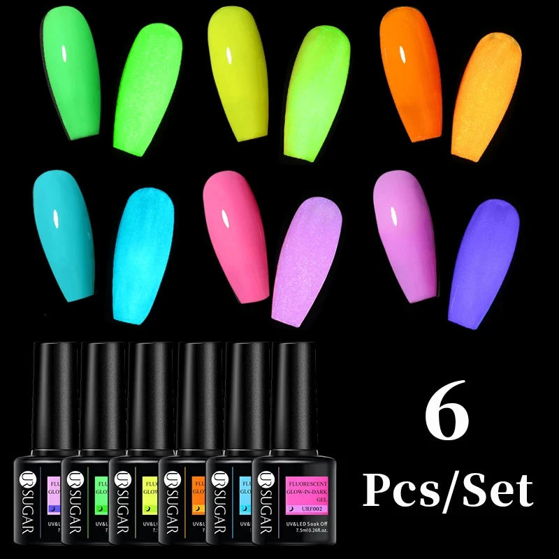 

UR SUGAR 6/8/10PCS Neon Luminous Nail Gel Set Glow In Dark Fluorescent Semi Permanent Soak Off UV Led Gel Varnish Manicure Kit