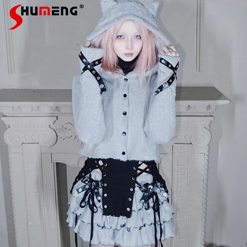 

Серая плюшевая трикотажная короткая юбка в японском стиле Rojita, брюки с бантом и эластичной резинкой на талии, универсальные полуюбки с цветными блоками для женщин