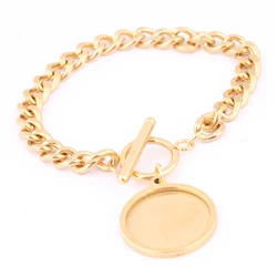 2pcs Stainless Steel Gold Plated Chain Bracelet Making Findings Fit 20mm Cabochon Bracelets Base Setting Blanks Diy Accessories