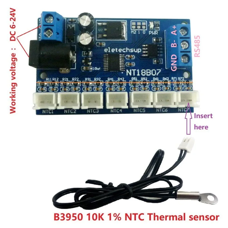 7-Channel RS485 NTC Temperature Sensor Measurement (Suitable for MODBUS RTU) Paperless Recorder PLC NT18B07