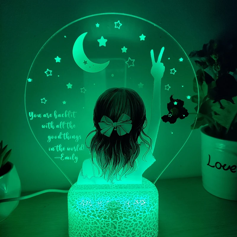 Custom Name Personal Message Acrylic Night Lamp Gift for Students Friend Anniversary 3D UV Print Bedside Light