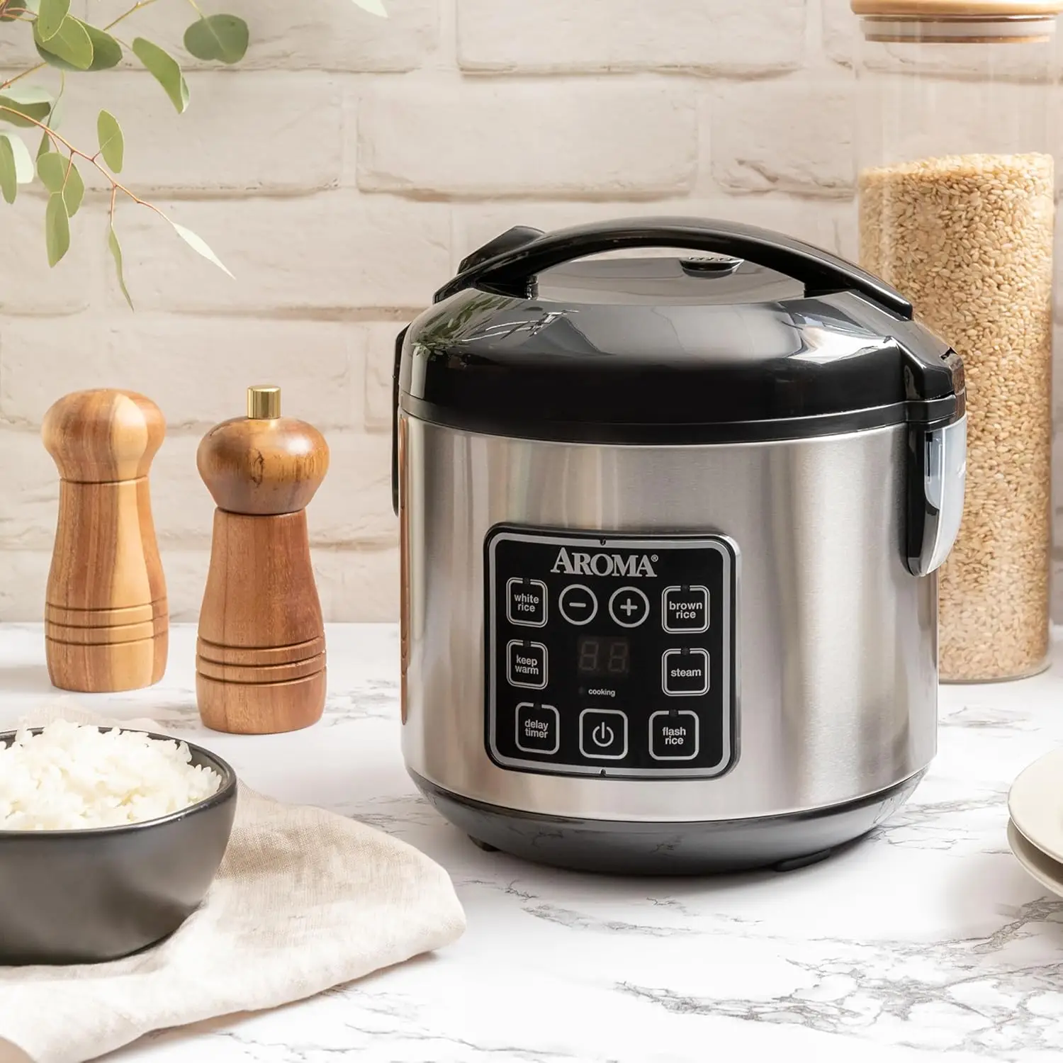 

4-Cup Digital Rice Cooker with Steamer - Stainless Steel Multi-Cooker for Rice, Grains & Steam, 2 Qt