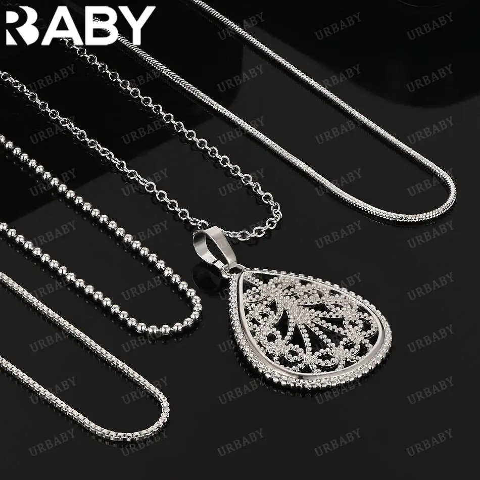 

URBABY 40-75cm 925 Sterling Silver Retro Pendant Necklace For Women Charm Trend Birthday Gifts Fashion Party