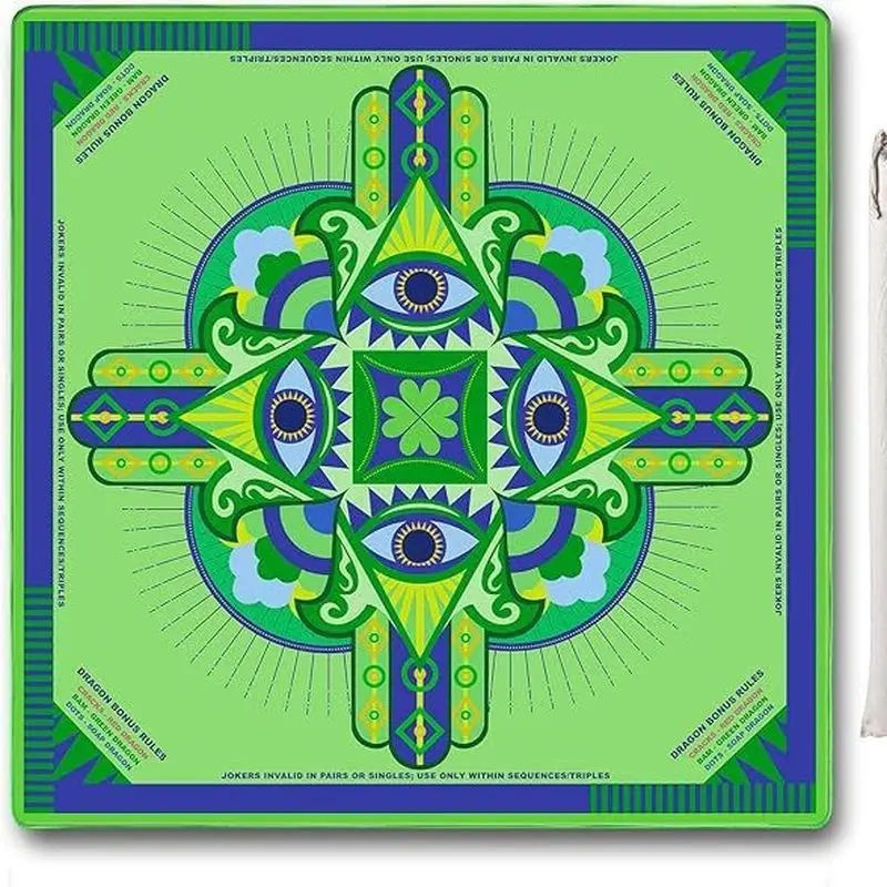 Square American Mahjong Table Mat Pink Blue Geometric Mandala Love Anti slip Noise Reduction Game Mat Portable Desktop Decor