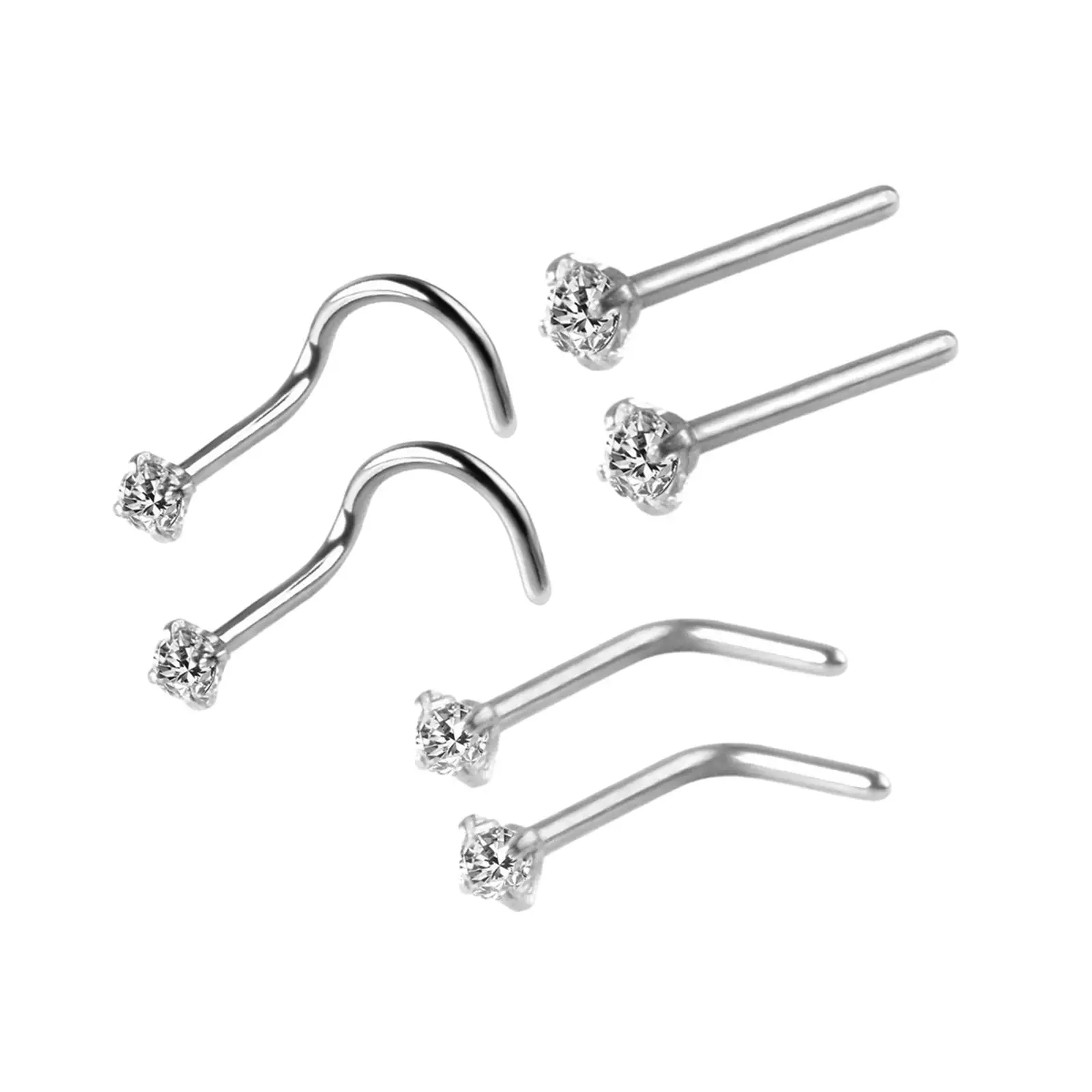 2-4pack 6Pcs Corkscrew Nose Rings Stainless Steel Nose Studs