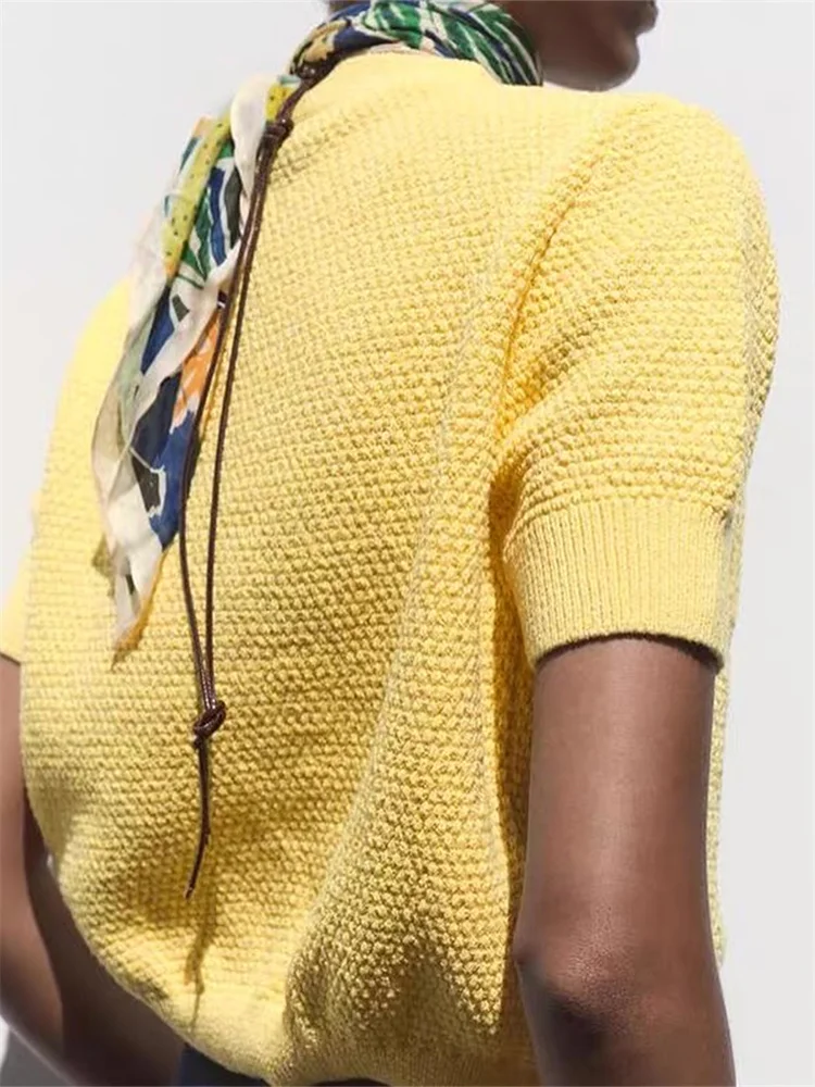 CHRONSTYLE Women Knitted Cardigans Solid Color Short Sleeve Front Starfish Buttons Down Loose Sweaters Tops for Summer Fall 2025