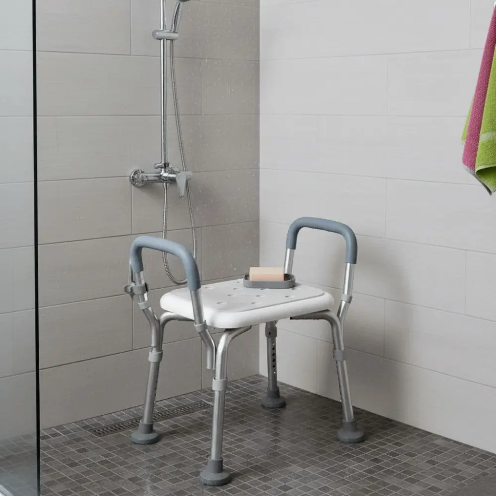 With Backrest Anti-Slip Shower Seat Ventilated Design Adjustable Height Ventilated Bathing Stool Plastic Seat