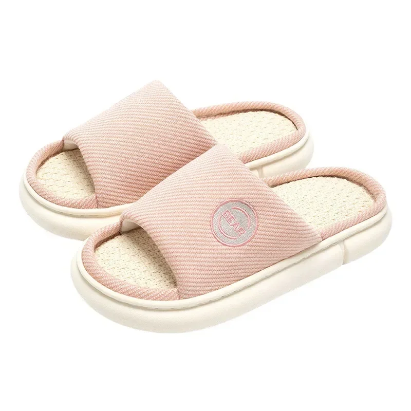 Couples Home Linen Slippers Women Men Indoor Bedroom Soft Slides Comfortable House Thick Sole Shoes Non-slip Breathable Flats