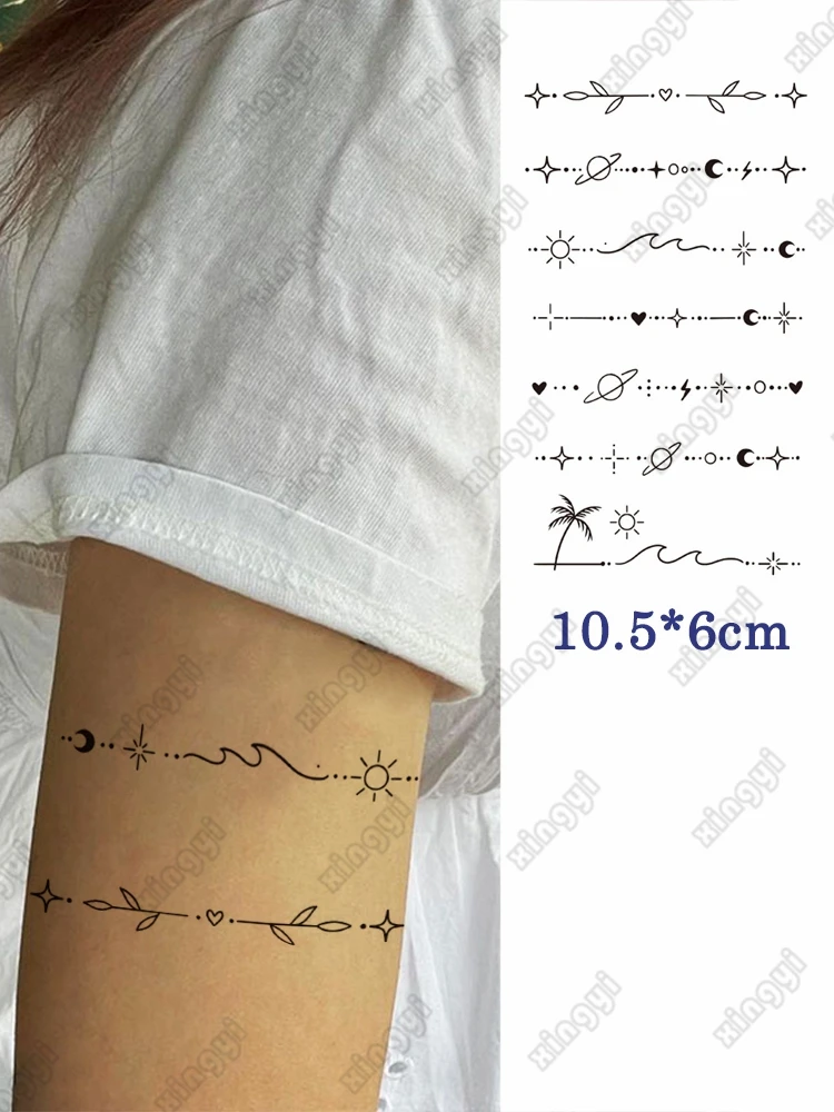 Waterproof Temporary Tattoo Sticker Star Moon Waves Bracelet Flash Tatoo Festivals Floral Fake Tatto Bird for Body Art Women Men