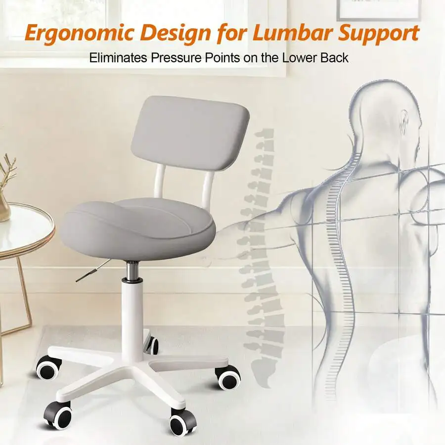 Adjustable Height Swivel Stool, Ergonomic Rolling Chair With Thick Sponge Padding, Comfortable Wheels For Office And Home Use