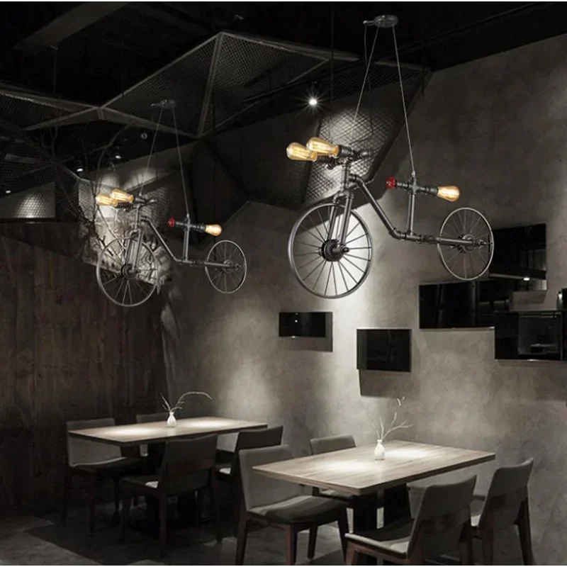 Loft retrò stile industriale personalità tubo dell'acqua lampadario per bicicletta Cafe Ristorante Bar negozio di abbigliamento decorazione