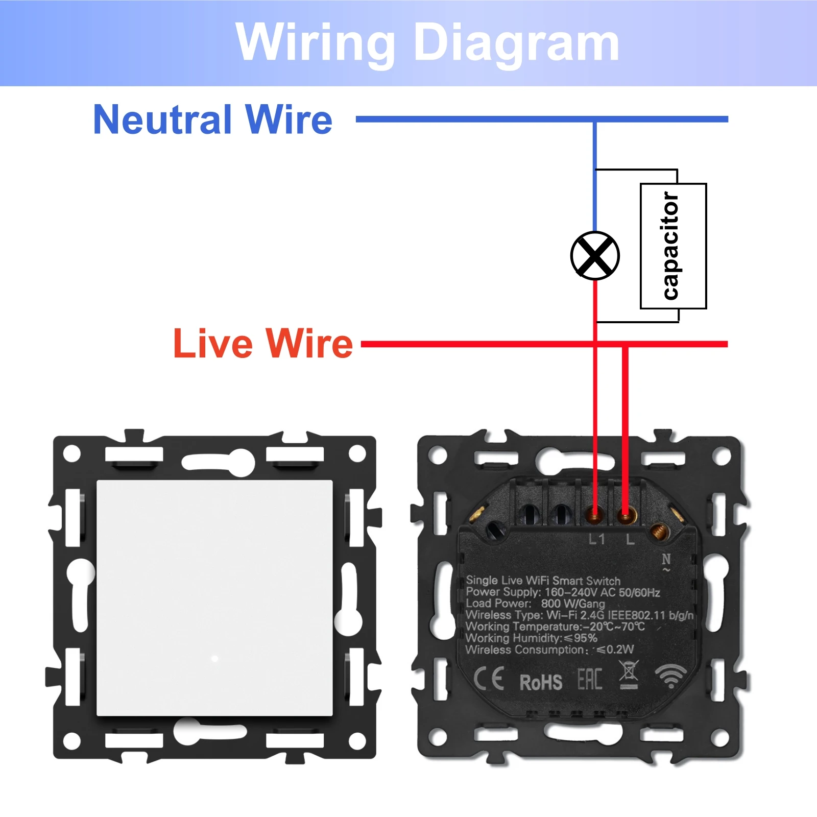 BSEED Wifi Click Switch Module No Need Neutral Wire Required Wall Smart Button Switches Parts EU Standard For Tuya Alice Alexa