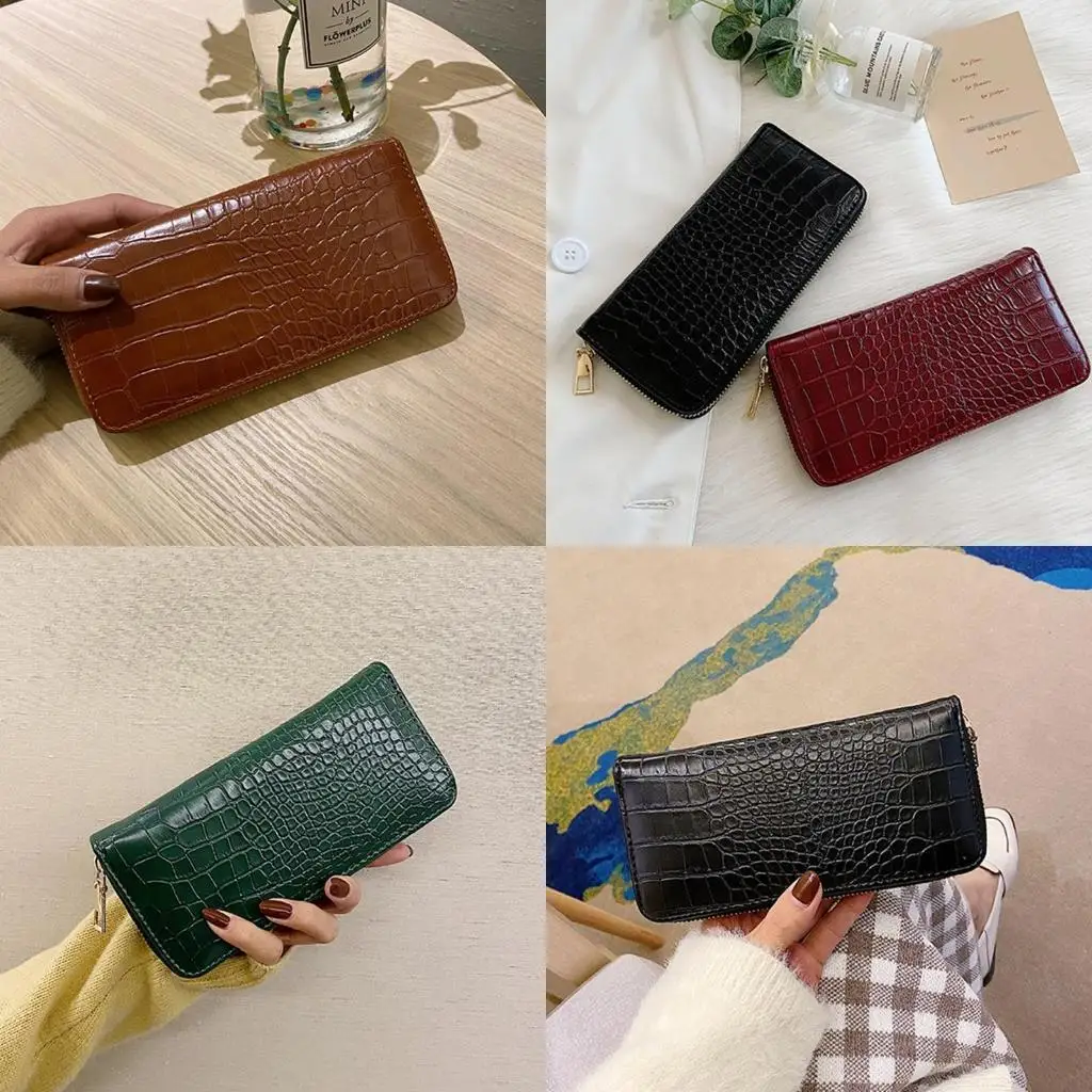 

D46D Functional Women's Wallet Zipper Card Holder PU Leather Purse Elegant Appearance