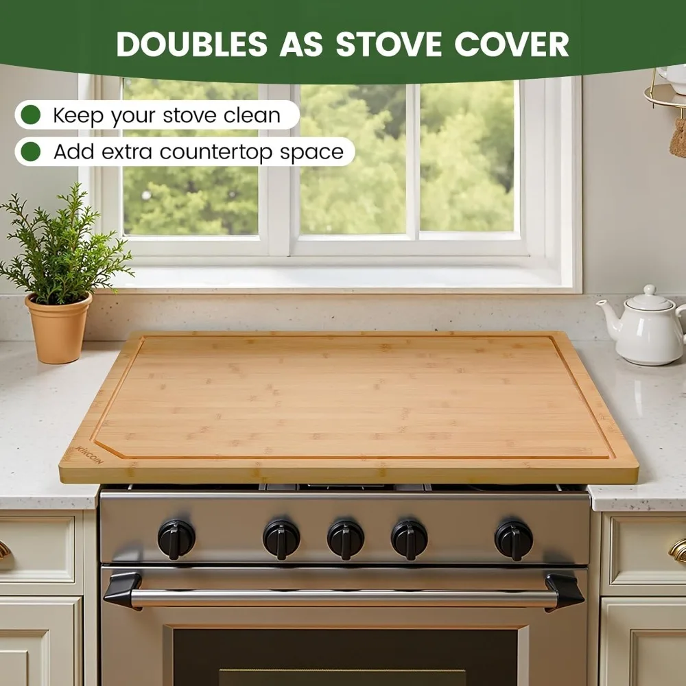 ใหม่-36 นิ้วขนาดใหญ่พิเศษเขียงไม้ไผ่สําหรับห้องครัว, เขียงไม้ W/น้ําผลไม้ลึก Groove & Handle Heavy Duty เขียง