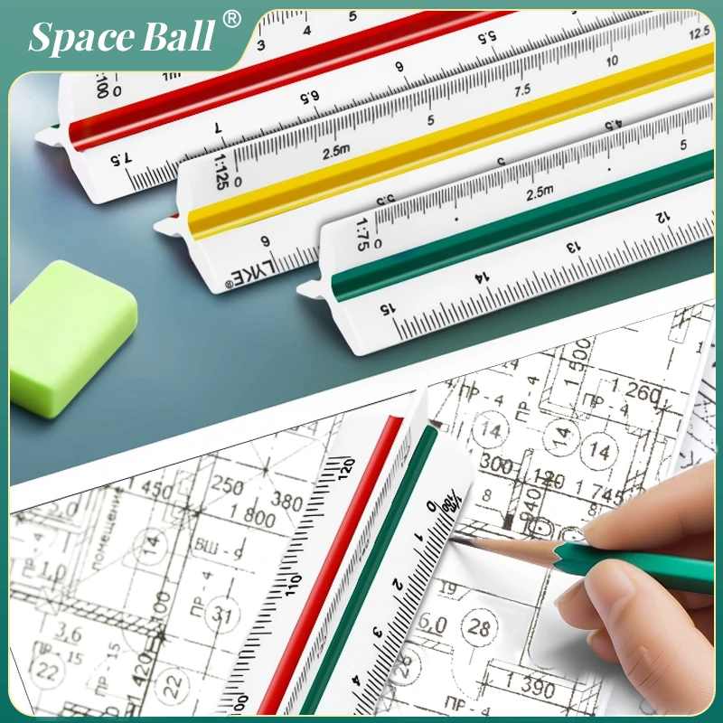 Space Ball Multi-functional Triangular Ruler Student Stationery 12.5/30cm Drafting Tool Scale Ruler Architect Technical Ruler