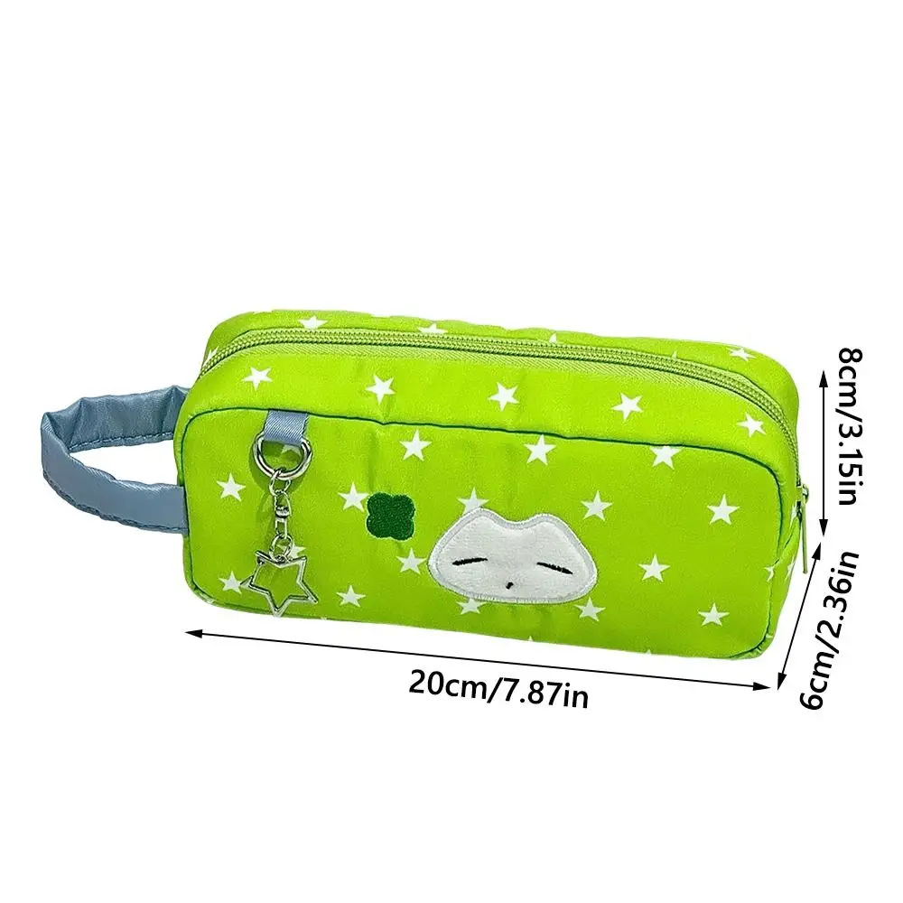 Borsa per penne verde Astuccio per matite portatile di grande capacità Borsa per riporre articoli di cancelleria con motivo a stella e gattino per studenti