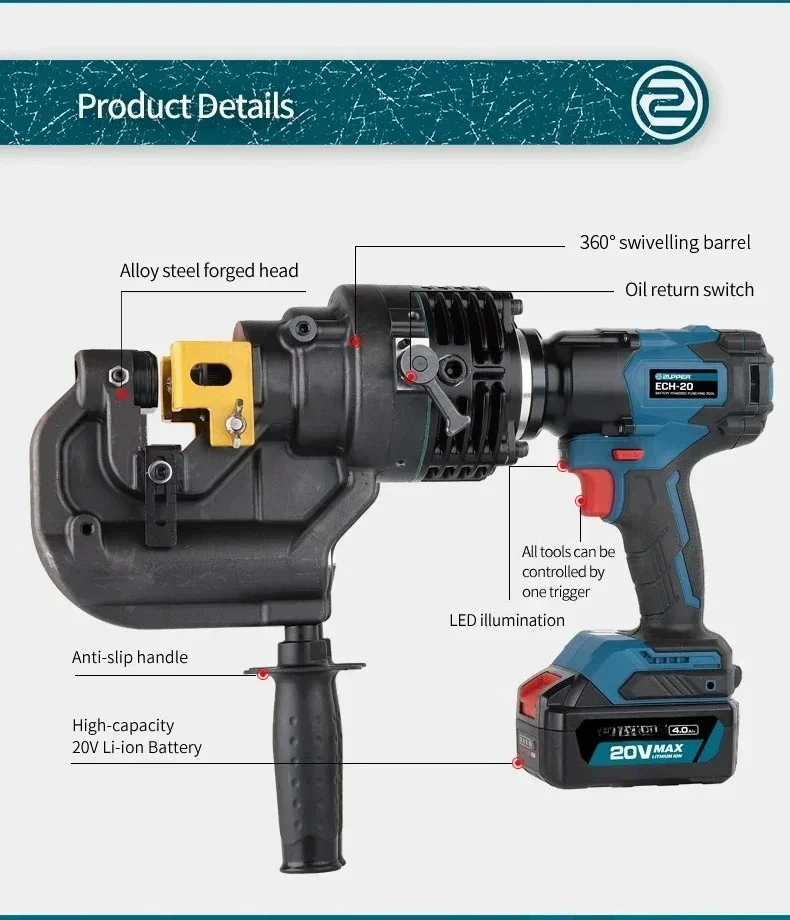 ECH-20 Cordless Portable Battery Powered Hydraulic Hole Puncher Punch Tool Hydraulic Punching Tool Machine