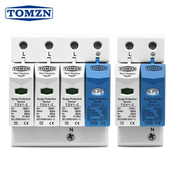 TOMZN AC SPD DIN Rail 1P+NPE 3P+NPE 50KA T1 T2 385V 255V House holde Surge Protector Protective Low-voltage Arrester Device