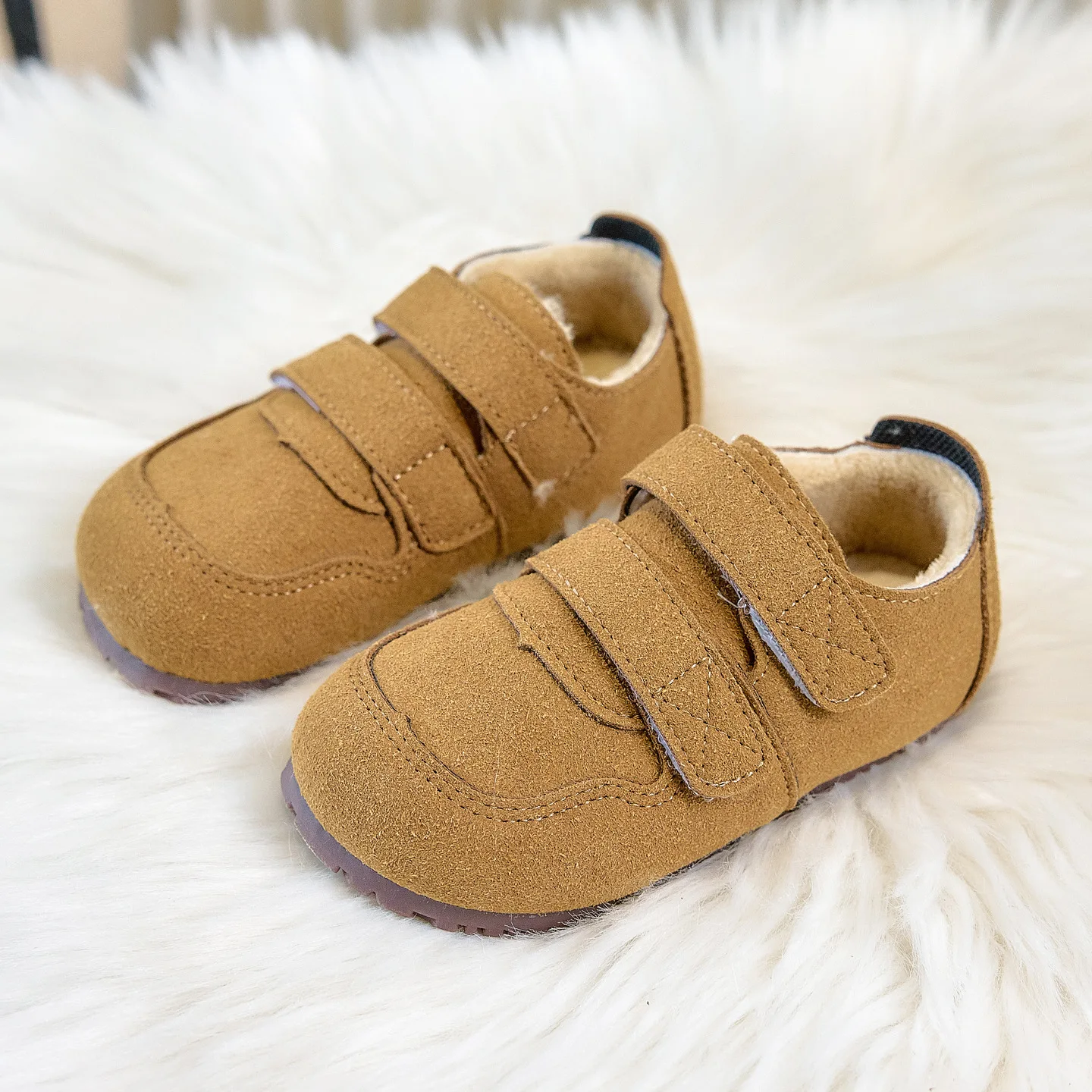 Toddler Winter Warm Shoes Double Hook and Loop Strap Non Slip Soft Sole Baby Boys Girls Retro Casual First Walkers Shoes