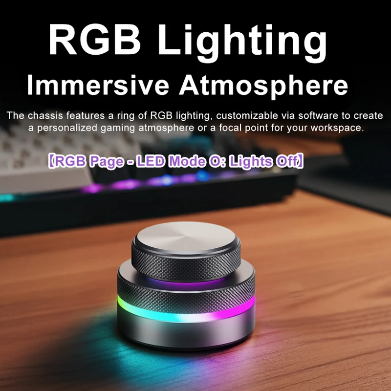 USB Volume Control Multimedia Controller Knob Dual-Layer Custom Knob 360 Degree Rotating Plug and Play with RGB Light for PC