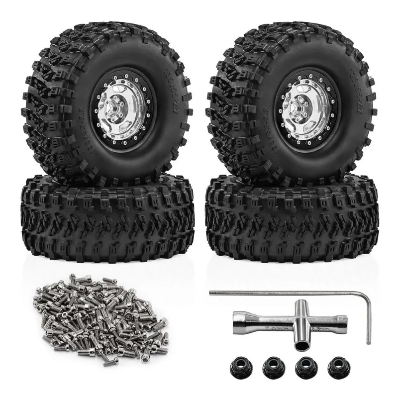 

WOWFU-4Pcs 2.2 Inches RC Car Wheel Rims Tires Kit 135Mm For SCX10 TRX4 H8H 4083 CROSS RC Crawler Car Upgrades Parts