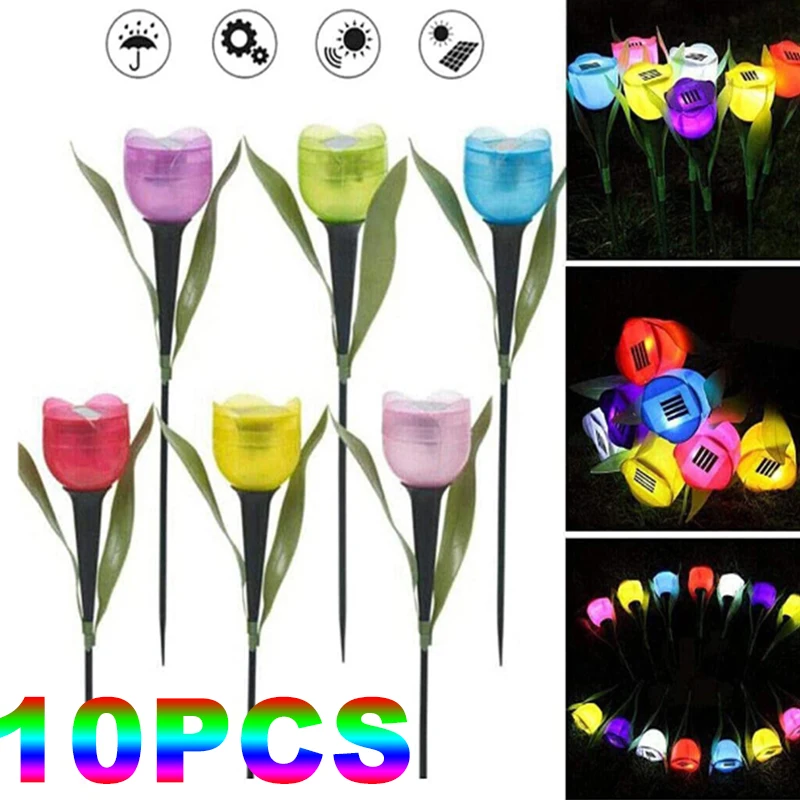 

1Pcs Garden Tulip Flower Shape LED Solar Powered Waterproof Tube Lawn Lights Standing Decor for Yard Outdoor Party Xqmg