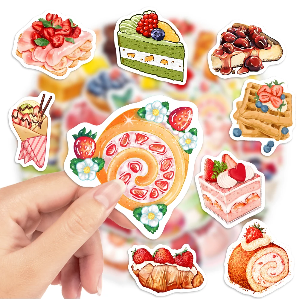 Watercolor Dessert Cake Stickers Fruit Pie DIY Kids Toy Gift Decorative Decal for Scrapbook Laptop Luggage Bottles Waterproof
