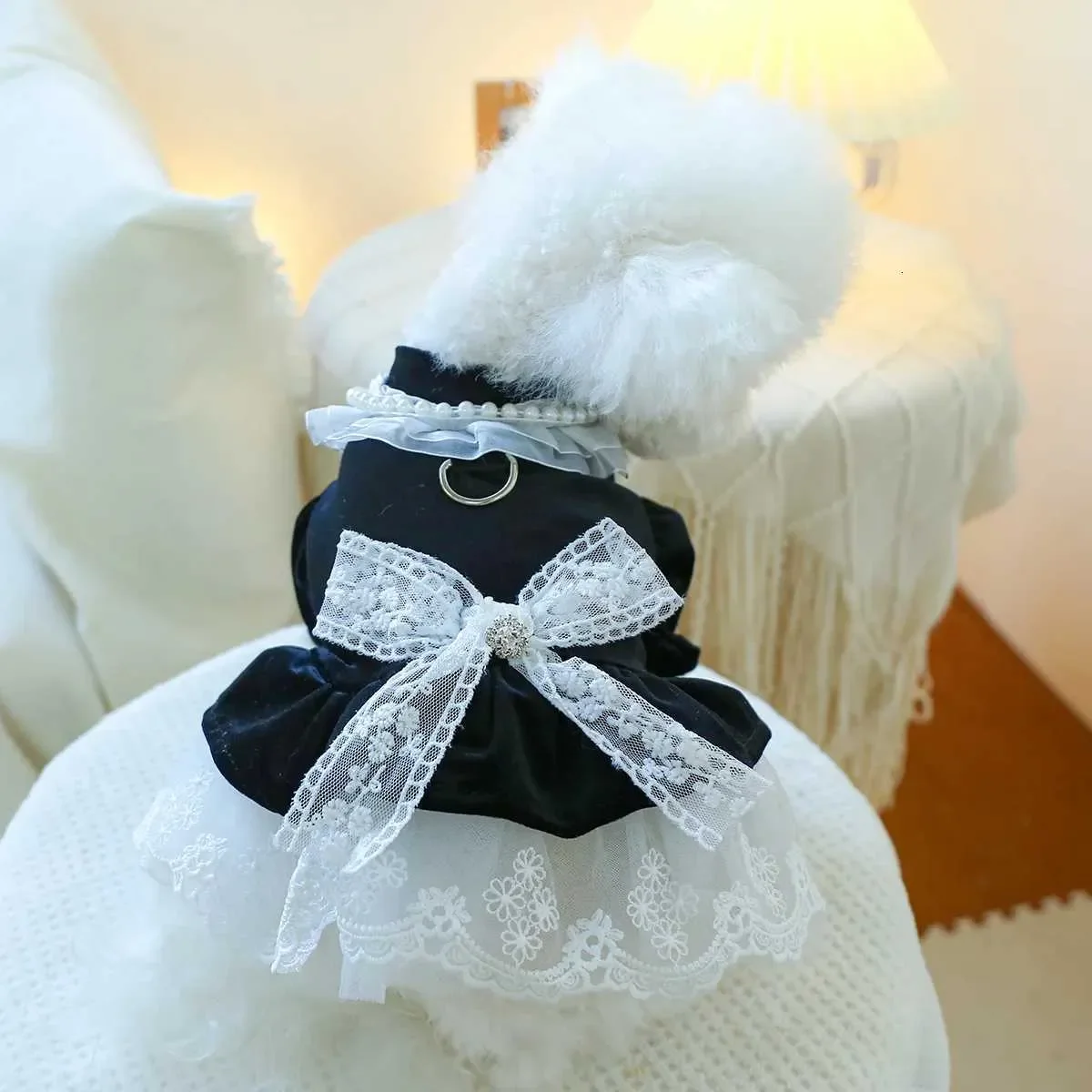 

Pet Dress AutumnWinter Christmas Coat Cat Clothing Bow Lace Edge Princess Velvet Dress Dog Dresses For Small Dogs C251011