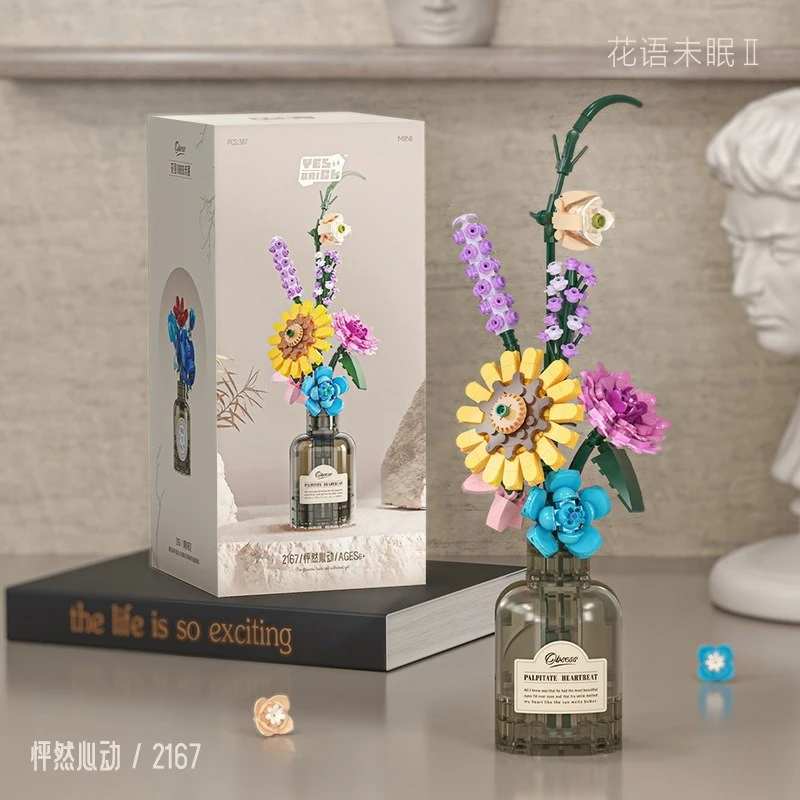 

2166-68 Строительные блоки серии без сплит-цветочного языка, вечные игрушки для сборки цветов, настольные украшения, подарки на день рождения