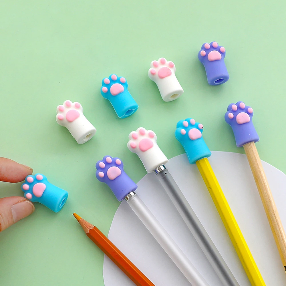 3pcs Kawaii Cat Paw Pencil Cap Cute Pencil Extender Portable Touch Pen Cover Korean Stationery Kids Gifts School Office Supplies