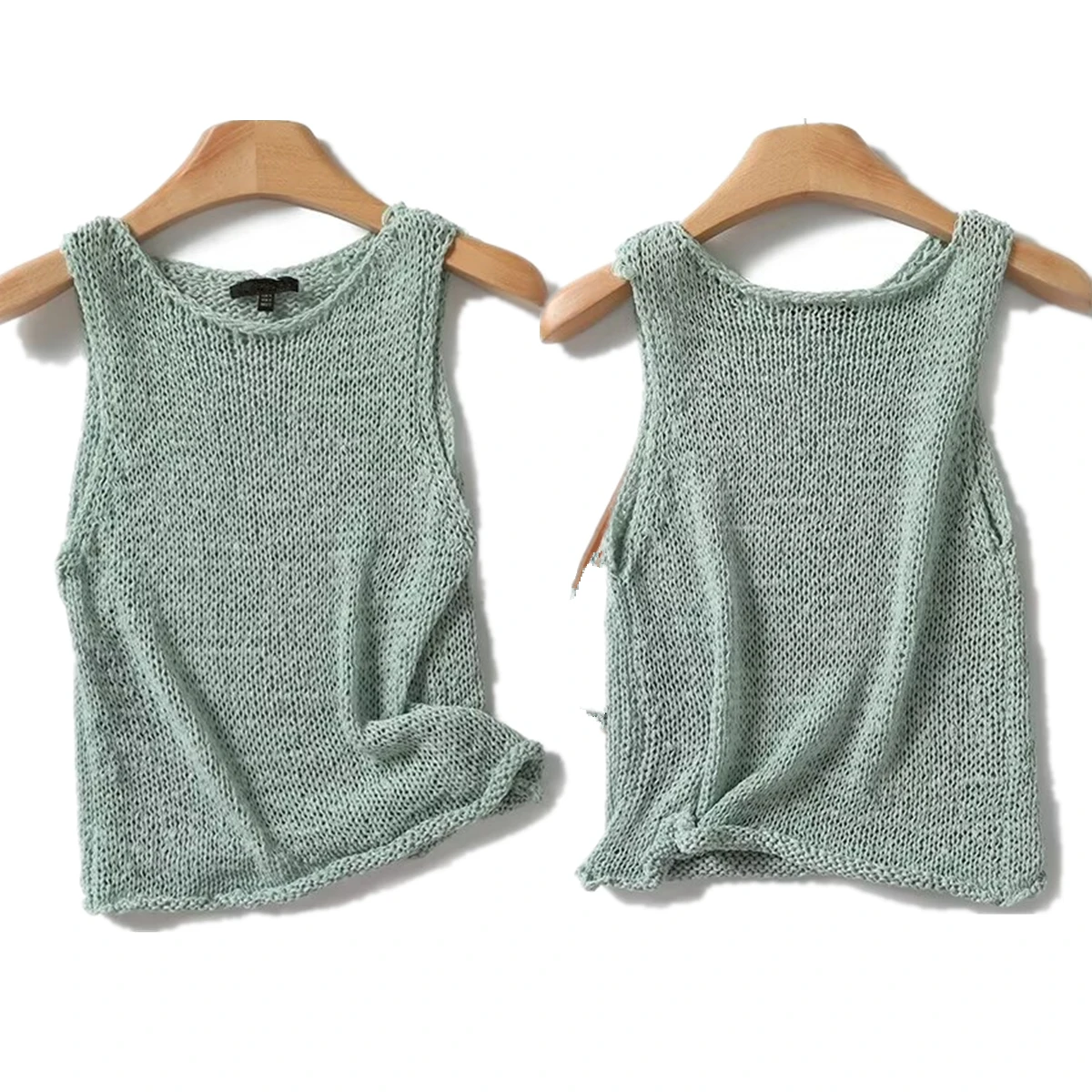 

Withered Knitted Women Tank Vest Green Fresh Pullover Sleeveless Sweater Minimalist Mint Casual Knit Sweater Tops