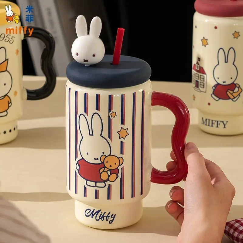 ميفي كوب سيراميك لطيف أنيمي الكرتون الإبداعية بسيطة سعة كبيرة القش Kawaii المحمولة فنجان القهوة هدية عيد