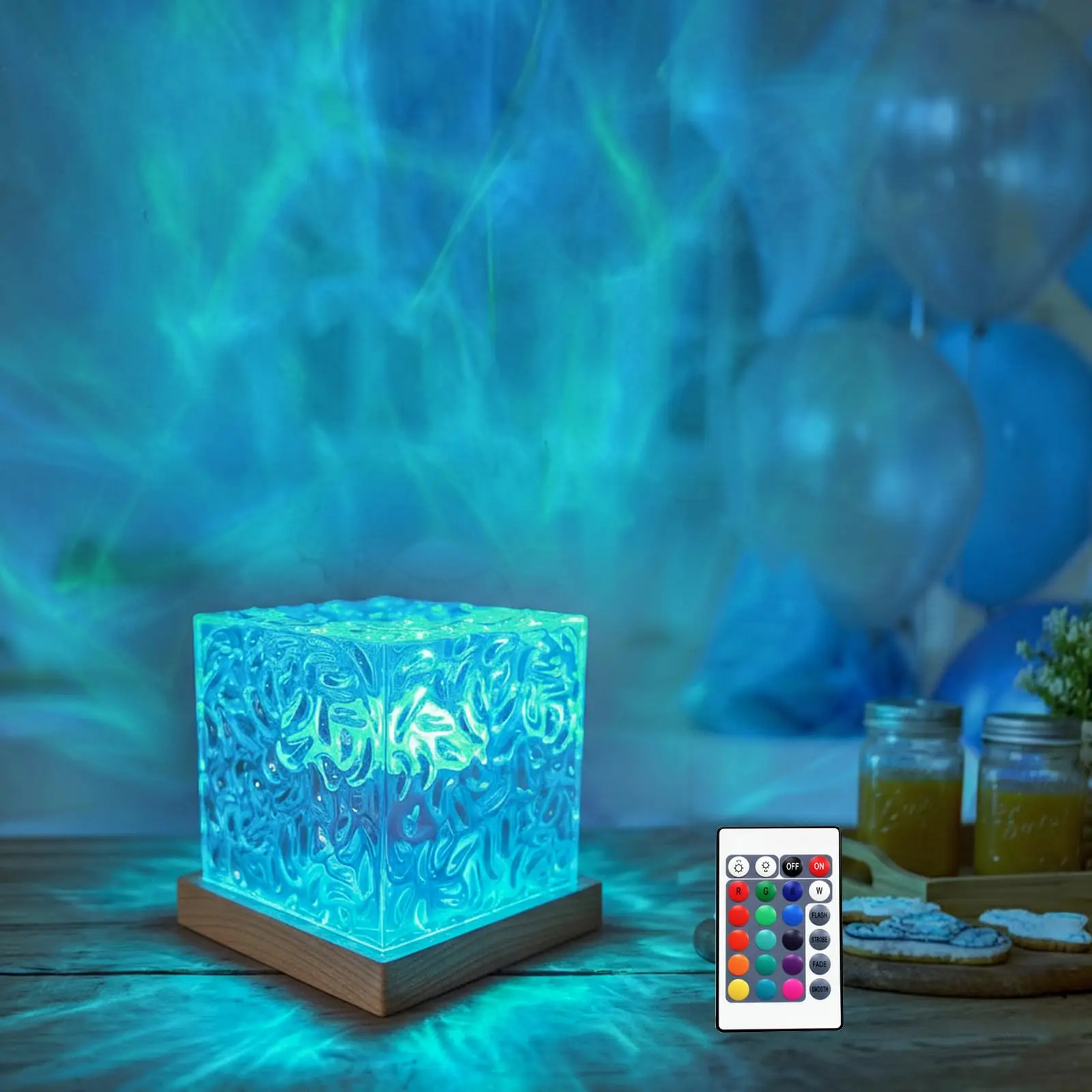 Ocean Wave Projector Lamp, 16‑color Gradient Rotating Water Light with Remote Control, Beach‑Decor Ocean‑Theme Aurora Projector for Office, Bedroom, Bar and Restaurant (Wooden)