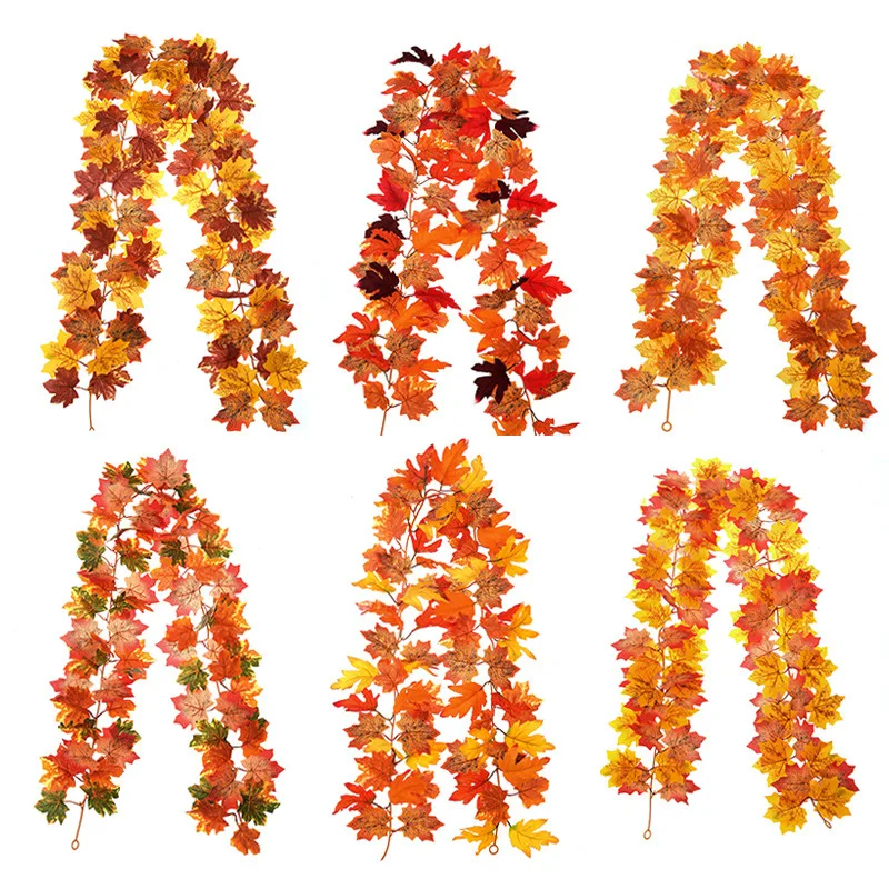 175/200cm Simulation Red Maple Leaf Rattan Garland Decoration Autumn Thanksgiving Halloween Christmas Decor Artificial Vine