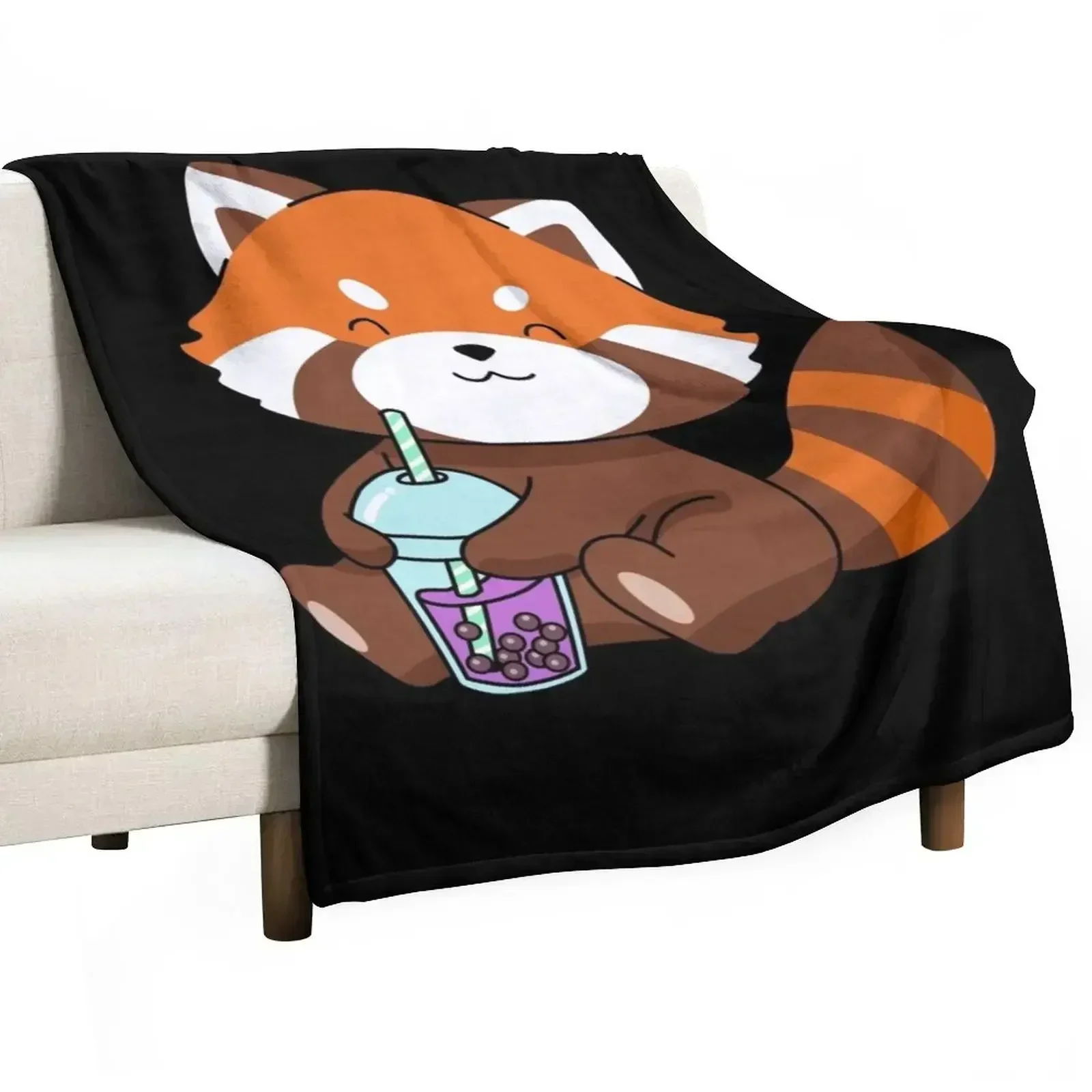 

Bubble Tea Gift Girls Red Panda Boba Tea Bubble Tea Throw Blanket Summer Decoratives for babies manga Blankets